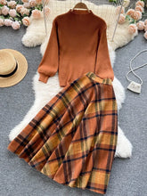 BXOXO Retro Casual Sweater 2 Piece Set Women Lantern Sleeve Sheath Knitt Top+Elastic Loose Long Skirt Female Autumn Elegant Suits 2025